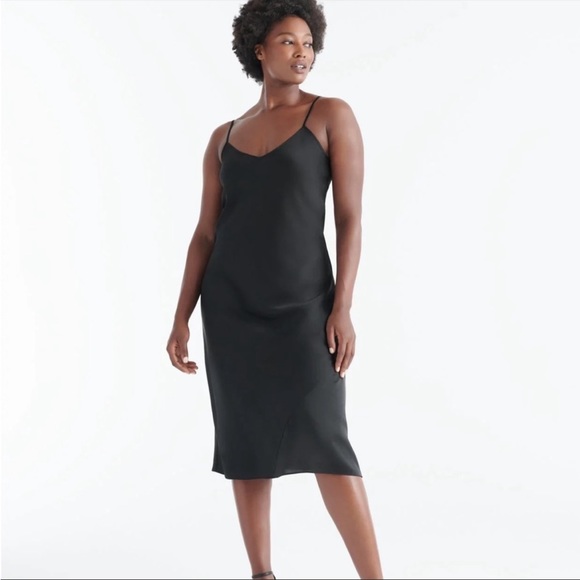 Knix Black Satin Slip Dress Midi Sleeveless V Neck - Picture 3 of 9